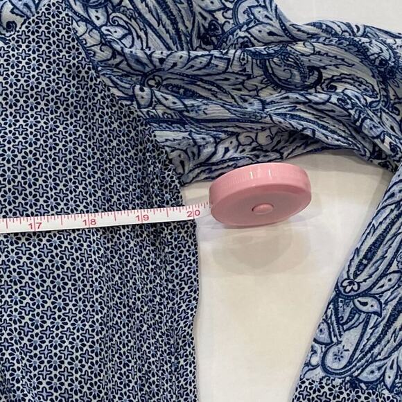 J. Jill Blue Paisley Long Sleeve Peasant Blouse, Tassels, Boho, Lightweight M - Picture 9 of 10